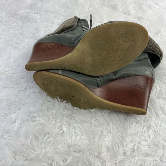 Barbara Bui Shearling Foldover Lace Up Leather Wedge Booties - Picture 8 of 8